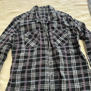 Eddie Bauer Black and Gray Plaid Shirt